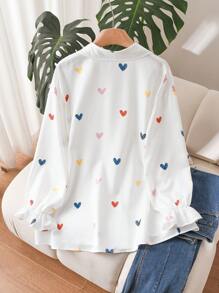 CosyJoli Chemise d'amour pour femmes grandes tailles, Top mignon, Top imprimé amour, chemise blanche décontractée, Top pour rendez-vous, hauts pour les vacations de la Saint-Valentin, hauts décontractés pour femmes, hauts mignons pour sortir, hauts décontractés pour femmes