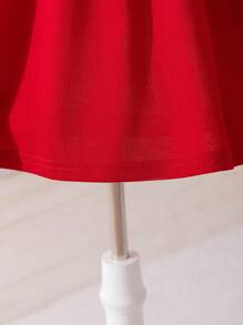 适合情人节的年轻女孩纯色针织羊腿袖蝴蝶结紧身连衣裙 - 酒紅色 - 查看 5