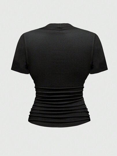 Goth Plus Size Women's Sexy Low-Cut Square Neck Casual Cross Pendant Decor Stretchy Short Sleeve T-Shirt Dress, Black