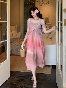 DAZY Full Floral Print Sleeveless Dress With Ruffles For Women Prom Dress Sundress