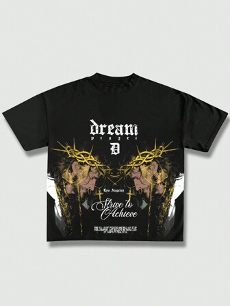 Street Life Maglietta casual da uomo a maniche corte con scollo rotondo e stampa grafica con slogan