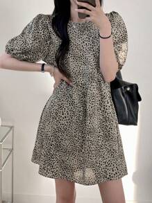DAZY 女士豹纹紧身迷你连衣裙、春夏太阳裙、休闲女装 - 卡其色 - 查看 3