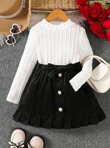 SHEIN Set de 2 piezas: Blusa de terciopelo con cuello alto y falda de cola de pez, elegante, para niña, apto para uso diario