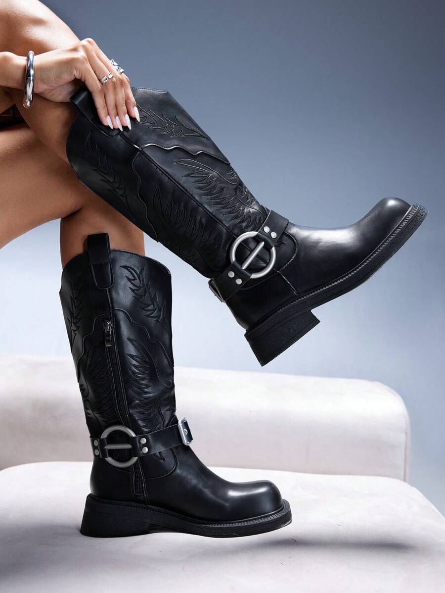 Cuccoo CUCCOO GRLICON Women's Over-The-Knee Boots, Y2K Style, Punk Rock, Biker, Cool Girl, Suitable For Halloween, Christmas, Party Occasions