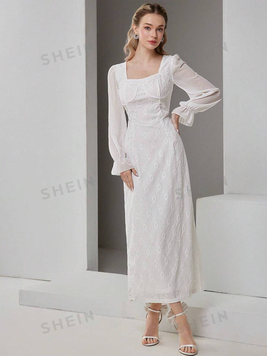 Modelyn Vestido elegante de mujer con bordados y diseños calados, vestidos largos para ocasiones de noche de primavera/verano