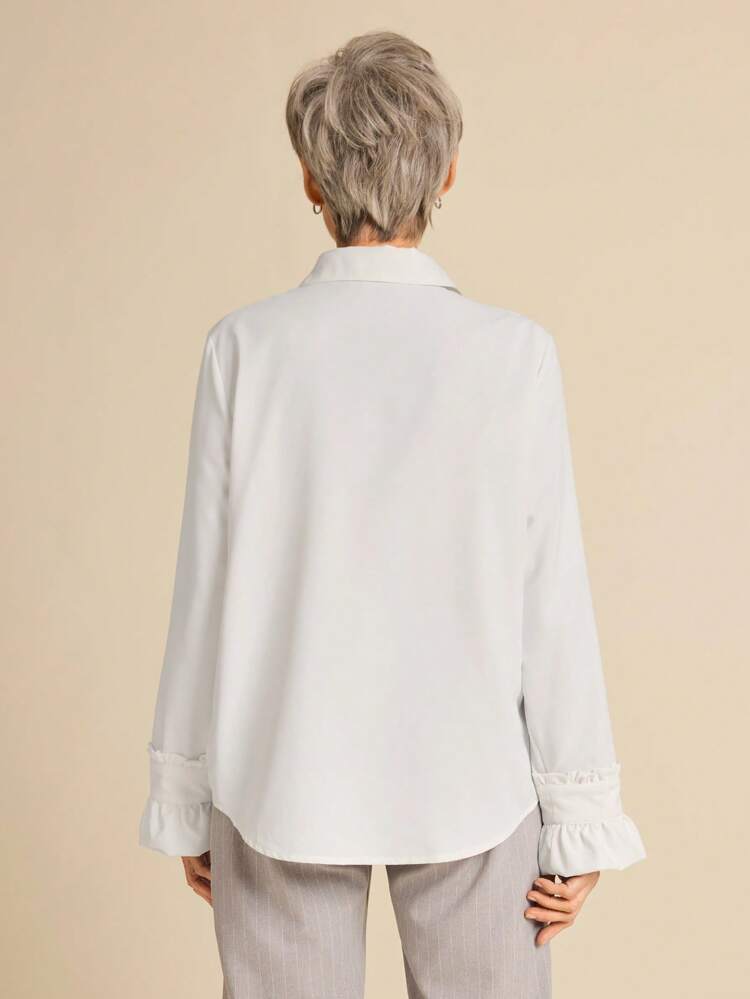 Spring For Women Valentine's Day Office Wear Women Women's Solid Color Front Button Long Sleeve Casual Top, For Everyday Wear