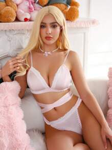 PetitDoll 2 sztuki/zestaw damskiej bielizny koronkowej patchworkowej, walentynkowej