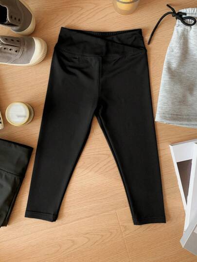 Dazy Kids Young Girl Solid Color Asymmetric Waist Casual Versatile Leggings Tights