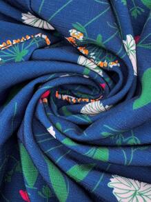 SHEIN LUNE Plus Size Women All-Over Floral Print Round Neck Ruffle Trim Short Sleeve Midi Dress