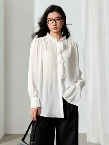 EastFlair Blusa casual de color liso para uso diario de mujer - Blanco - Ver 1