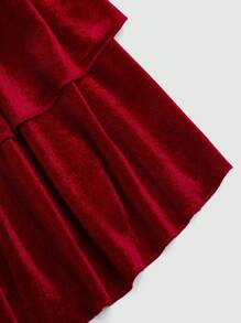 Flirla Plus Size Women A-Line Solid Color Waist Gather Red Skirt - Red - View 4