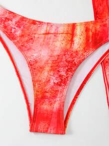 2pcs Summer Beach Outfits For Women: Hollow Neck Ruffle Swimsuit & Swimskirt - Multicolor - View 6