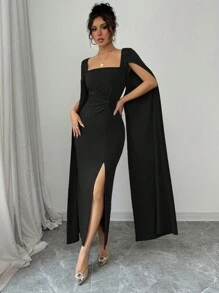 Rafferiza Vestido de cóctel ajustado de manga larga y sexy de color rojo, para invierno - Negro - Ver 6