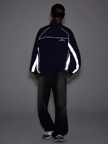 NEON BLANC Men's Fashionable Streetwear Navy Blue Woven Jacket, For Fall Winter