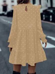 SHEIN Clasi Women Bowknot Golden Cap Sleeve Ruffle Hem Dress Fall Cloth For Women - Multicolor - View 2