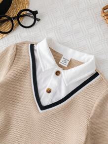 SHEIN 2pcs Baby Boy Casual School Style Short Sleeve Top And Shorts Set, Suitable For Summer, Suitable For Birthday Party, Evening Party, Performance, Wedding, Baby Shower, 1 Year Old Celebration