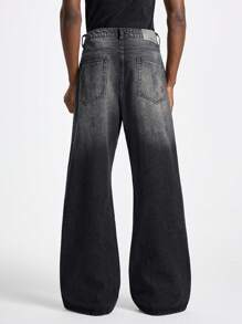 NEON BLANC 男士街头时尚宽松黑色编织牛仔裤 - 黑色 - 查看 2