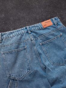 Manfinity EMRG Men's Light Blue Washed Denim Cargo Pants With Distressed Holes, Loose Fit Street Style - Light Wash - View 6