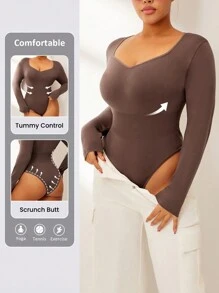 Slayform Plus Size Women's Solid Color Long Sleeve One-Piece Jumpsuit, Casual And Fashionable For Daily Wear