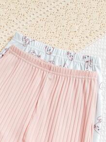 Seturi de 4 bucăți pentru nou-născuți fetițe, top cu mâneci lungi din catifea groasă cu nervuri și pantaloni pentru acasă, cu imprimare iepure - Multicolor - Vizualizare 4