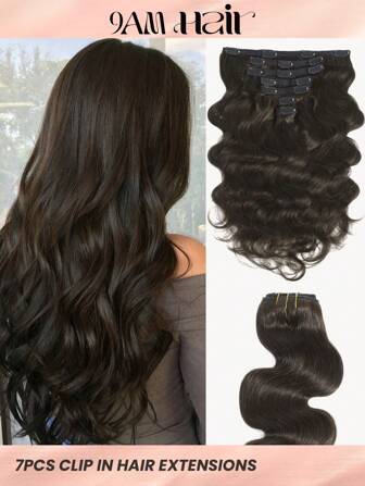 7Pcs Wavy Clip In Hair Extensions Real Human Hair 12-20" Dark Brown Full Head Body Wave Hair Extensions For Women Clip Ins Hair Extensions