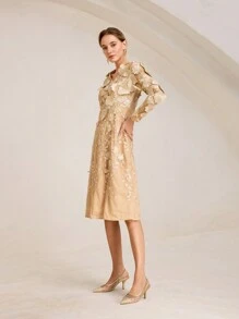 MOTF PREMIUM 水钻尖头露跟高跟鞋，适合情人节、春季、春假和复活节 - 金色 - 查看 5