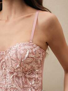 Anewsta Women Elegant Sequins Embroidered Camisole Tank Top