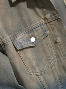 Manfinity Homme Plus Size Men's Casual Single-Breasted Loose Denim Jacket, Autumn - Multicolor - View 4