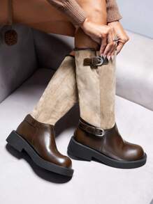 CUCCOO GRLICON 女士过膝靴，Y2K 风格，朋克摇滚，机车风，酷女孩，适合万圣节、圣诞节、派对场合 - 杏色 - 查看 6