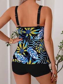 Swim Lushoire Women's Vacation Loose Fit Casual Wide Strap Adjustable Soft Cup Wire-Free Solid Color Tankini Set Summer - Black - View 2