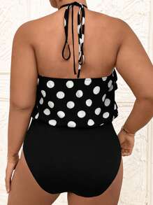 SHEIN Clasi Plus Size Summer Elegant Layered Ruffle Floral Decor Halter Bodysuit