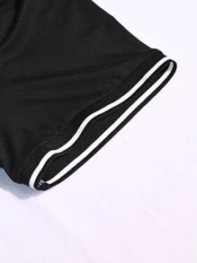 Manfinity LEGND Plus Size Men's Casual Color Block Letter Trim Short Sleeve T-Shirt - Black - View 6