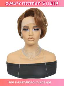 Tóc giả cắt Pixie ngắn màu Piano P4/27 Tóc giả ren phía trước T Part Tóc giả tóc người thẳng ngắn màu nổi bật - SP4/27 - Xem 2