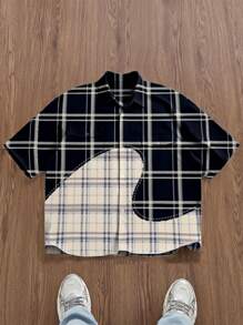 Manfinity RebelGame Heren Casual Plaid Patchwork Korte Mouw Overhemd