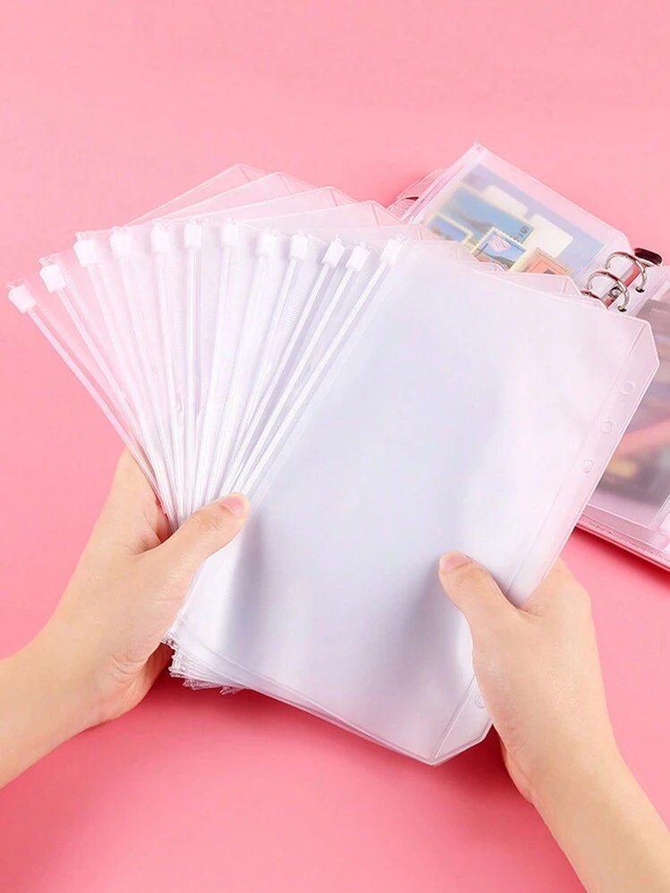 SHEIN 10 piezas Recambio de cuaderno tamaño A6 con bolsa de almacenamiento de PVC, ranura para tarjeta, cierre de cremallera y páginas divisoras - transparente - Ver 1