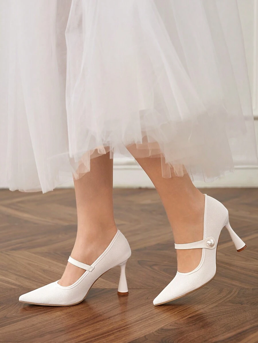 CUCCOO HITCHD Fashion Elegant White Faux Pearl Pointed Toe High Heels, Suitable For New Year, Valentine's Day, Bride, Party, Wedding, Date, Vacation Spring Shoes Spring Break Easter Prom Heels - White - View 1