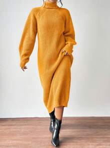 SHEIN Clasi 简约时尚休闲日常针织毛衣连衣裙 - 黃色 - 查看 4