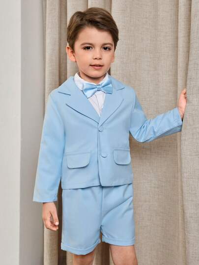 SHEIN Young Boy Gentleman 2Pcs Suit Set - Jacket + Pants, No Shirt No Accessory, Formal Outfit For Birthday Party, Wedding, Anniversary, Valentine's Day