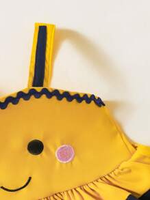 SHEIN Playful Pals 女婴黄色和海军蓝色可爱蜜蜂印花无袖连衣裙 - 黃色 - 查看 5