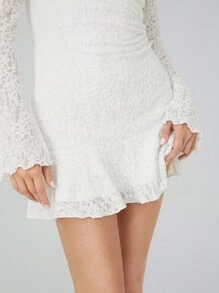 Muchica White Knit Off Shoulder Women's Dress - Apricot - View 4