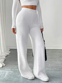 Chiquease Soft Comfortable White Fluffy Pants, Casual Autumn/Winter