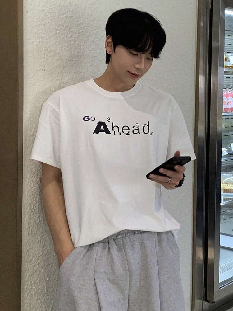 Summer Abstract Letter Print White T-Shirt For Men,Graphic Tees