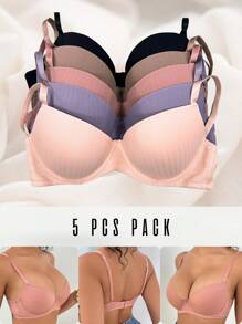 5 Pieces Women's Padded Underwire Bra Set - Multicolor - View 7