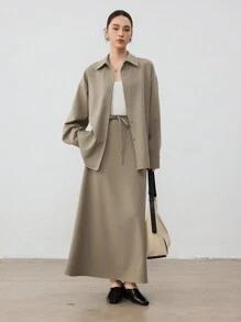 Dazy-Less Conjunto de 2 piezas de traje de negocios minimalista y holgado de lino para mujer, ropa de otoño