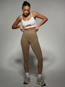 MISSGUIDED Ribbed Knit Capri Leggings High Waisted Compression Athletic Yoga Pants Seamless Workout Bottoms Ultra Stretch Running Exercise Fitness Activewear