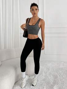 SHEIN Sport Studio Canotte sportive da donna di colore tinta unita, stile minimalista, moda casual, per uso quotidiano
