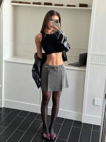 SHEIN EZwear Jupe courte décontracté à taille élastique de couleur unie pour femme - Gris - Voir 6