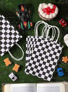 8pcs Racing Delight - Black & White Checkered Candy Bags With Handles - Party Favors For Race Car Themed Birthday Celebrations, Unisex Craft Tote & Gift Bags,Christmas