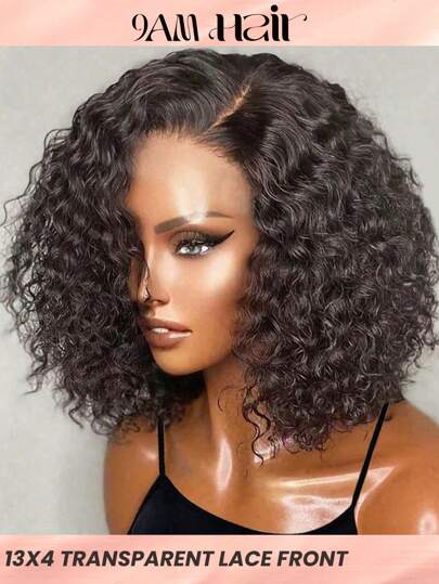 Transparent Lace Curly 13 X 4 Lace Front Natural Black Color Wigs Real Human Hair Lace Frontal Closure Wigs With Baby Hair Pre Plucked Natural Hairline Wig