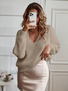 SHEIN Clasi Pull ample casual col V femme, nouveau modèle 2024